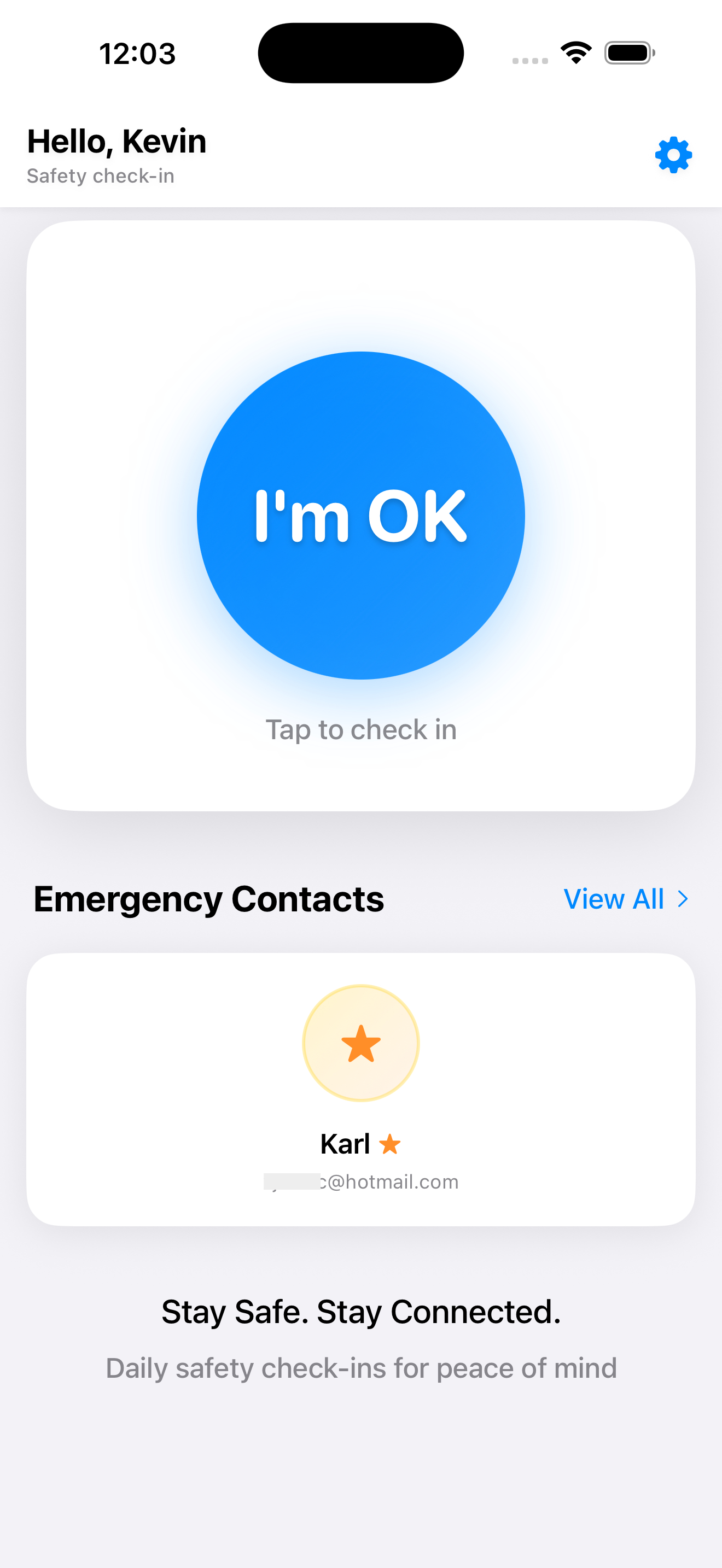 AreYouOK main check-in interface 