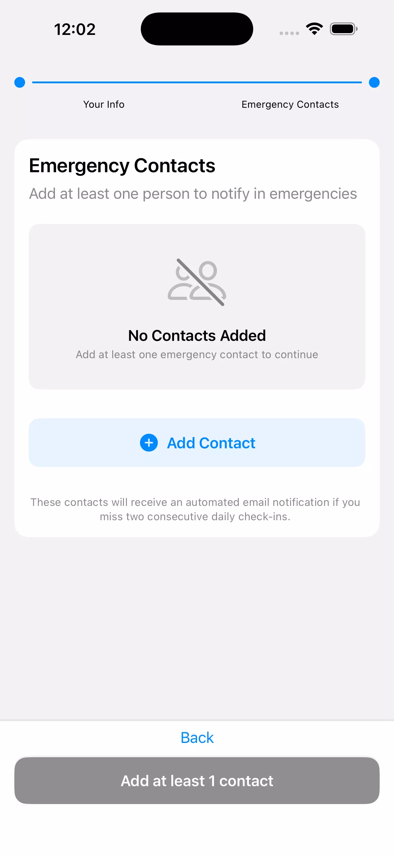 AreYouOK emergency alert preview showing what contacts will receive